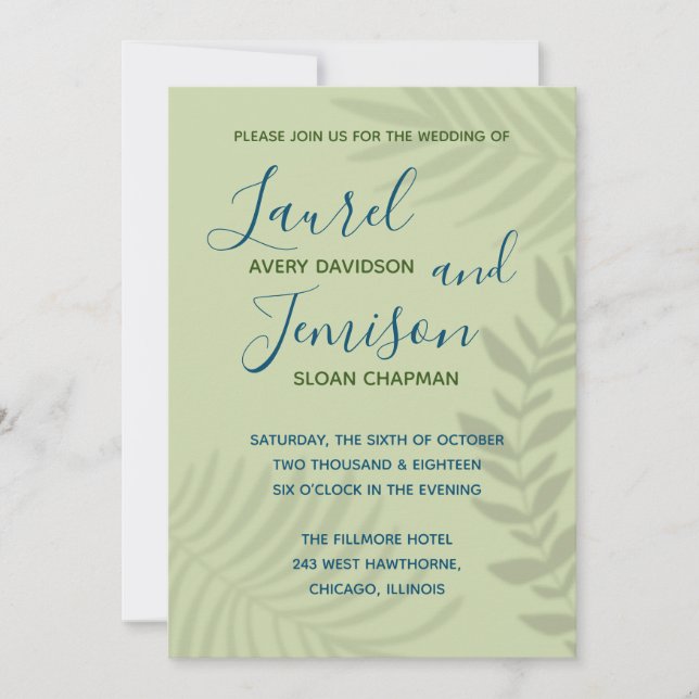 Shadow Palm Sage Wedding Invitation (Front)