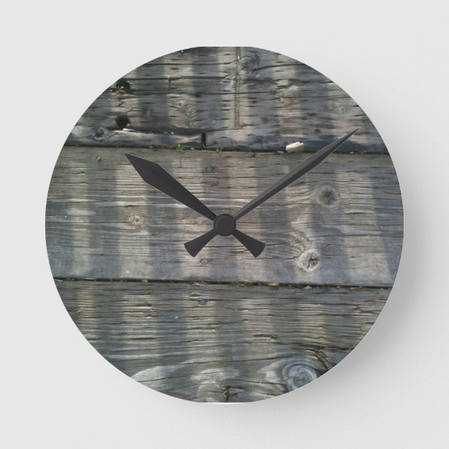 Shadow Planks Wood Deck Knotty Round Clock (Front)