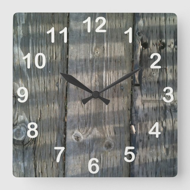 Shadow Planks Wood Deck Knotty_with numbers Square Wall Clock (Front)