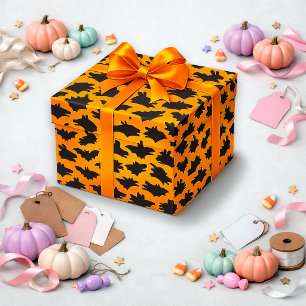 Shadow Puppet Orange Halloween Bat Pattern Wrapping Paper