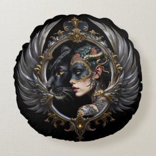 Shadow Queen – Panther Spirit Emblem. Round Cushion