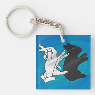 Shadow Rabbit On Blue Key Ring