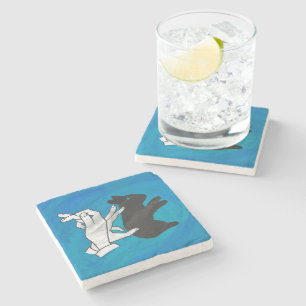 Shadow Rabbit On Blue Stone Coaster