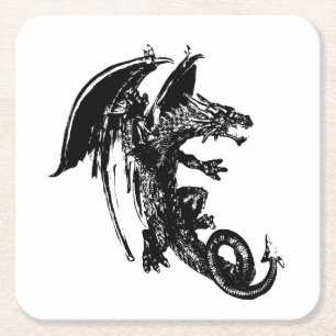 Shadow Realm Creature Night Sky Serpent Artwork Square Paper Coaster