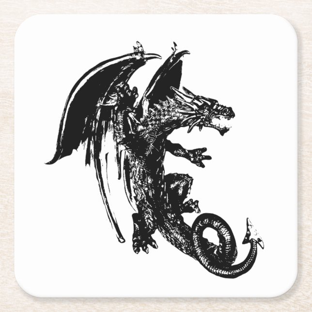 Shadow Realm Creature Night Sky Serpent Artwork Square Paper Coaster (Front)
