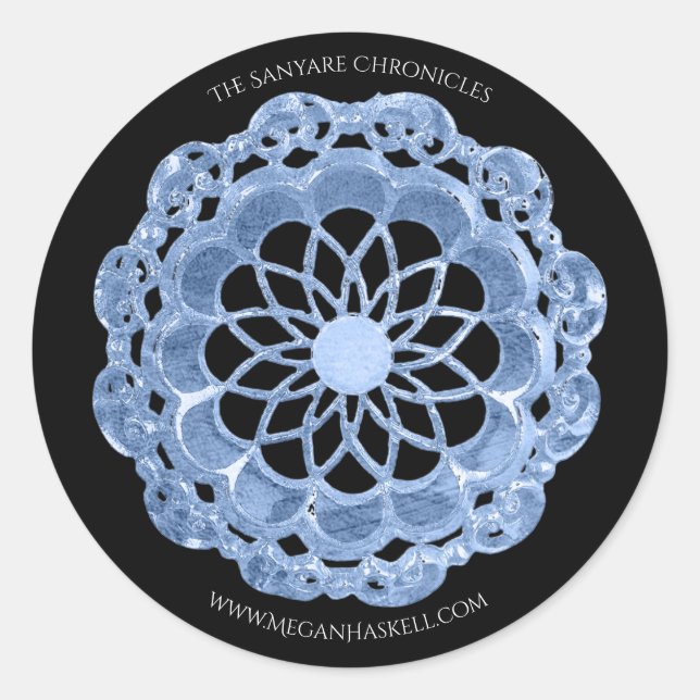 Shadow Rose Mandala Sticker - Blue on Black (Front)