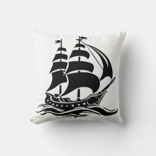 Shadow Sailing Ship – Vintage Ocean Illustration Cushion