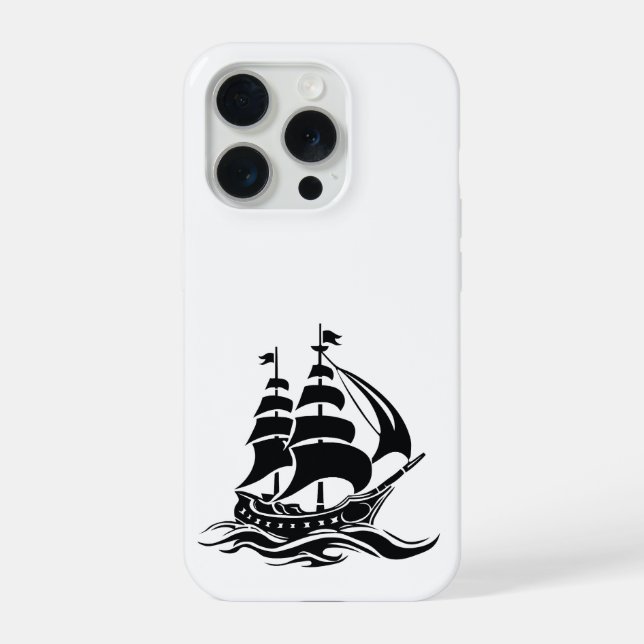 Shadow Sailing Ship – Vintage Ocean Illustration iPhone Case (Back)