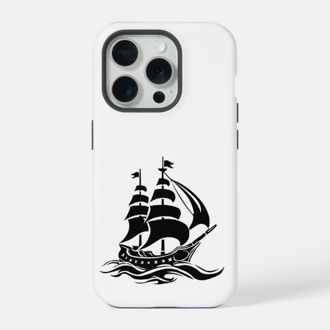 Shadow Sailing Ship – Vintage Ocean Illustration iPhone Case (Back)