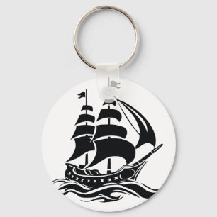 Shadow Sailing Ship – Vintage Ocean Illustration Key Ring