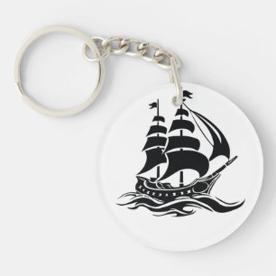 Shadow Sailing Ship – Vintage Ocean Illustration Key Ring