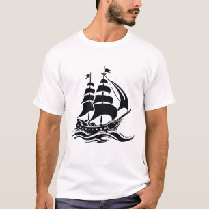 Shadow Sailing Ship – Vintage Ocean Illustration T-Shirt