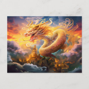 Shadow & Shine – Chinese Airbrush Dragon in Gold o Postcard