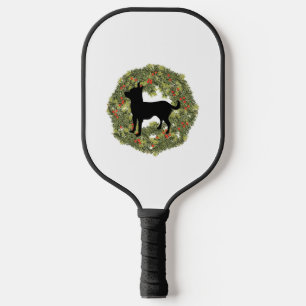Shadow Silhouette Chihuahua in a Wreath Pickleball Paddle