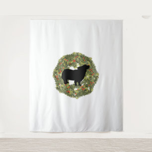 Shadow Silhouette Fluffy Tail Dog in a Wreath   Tapestry