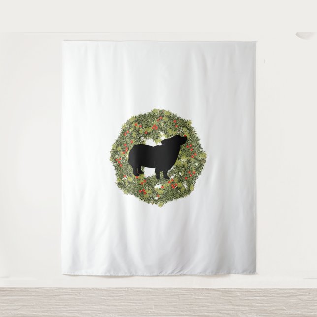 Shadow Silhouette Fluffy Tail Dog in a Wreath   Tapestry (Front)