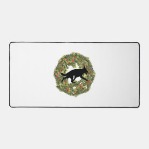 Shadow Silhouette German Shepherd Dog in a Wreath  Desk Mat