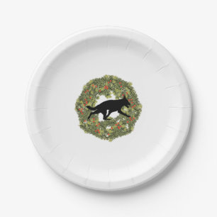 Shadow Silhouette German Shepherd Dog in a Wreath Paper Plate