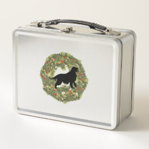 Shadow Silhouette Golden Retriever Dog in a Wreath Metal Lunch Box