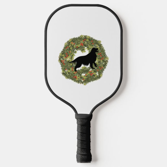 Shadow Silhouette Golden Retriever Dog in a Wreath Pickleball Paddle (Front)