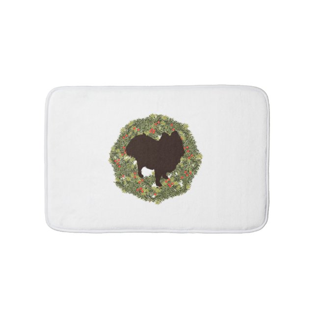 Shadow Silhouette Pomeranian in a Wreath   Bath Mat (Front)
