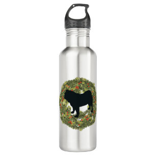 Shadow Silhouette Pug Dog in a Wreath   710 Ml Water Bottle