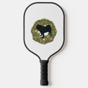 Shadow Silhouette Pug Dog in a Wreath Pickleball Paddle