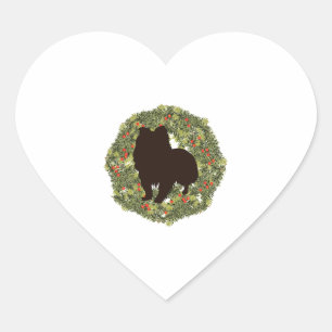 Shadow Silhouette Sheltie in a Wreath Heart Sticker