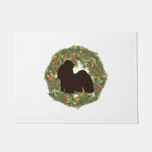 Shadow Silhouette Shih Tzu in a Wreath Doormat