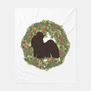 Shadow Silhouette Shih Tzu in a Wreath   Fleece Blanket