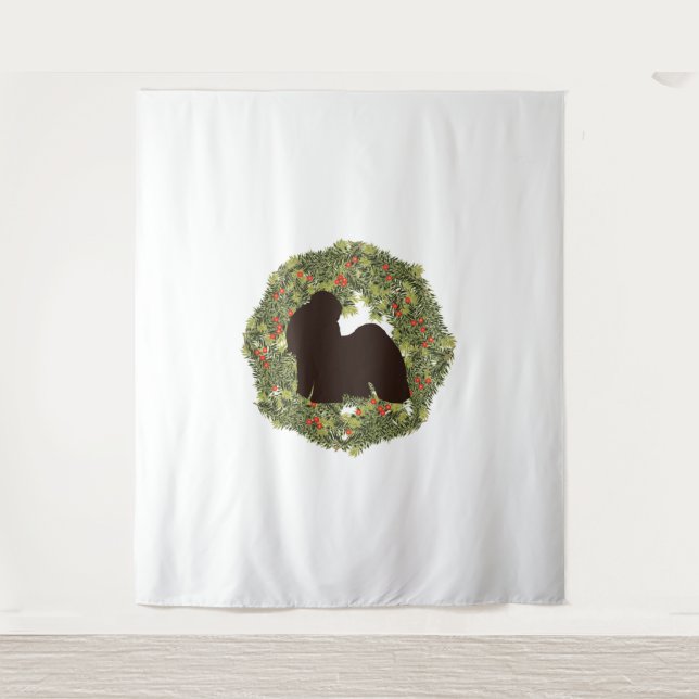 Shadow Silhouette Shih Tzu in a Wreath   Tapestry (Front)