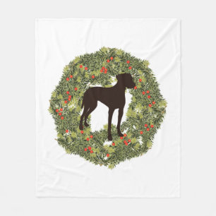 Shadow Silhouette Weimaraner in a Wreath   Fleece Blanket