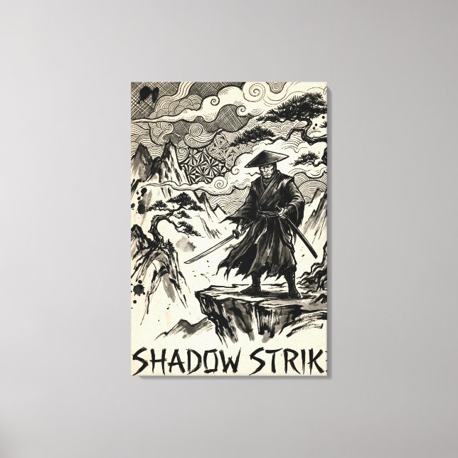 Shadow Strike Samurai Ink Art Canvas Print (Front)