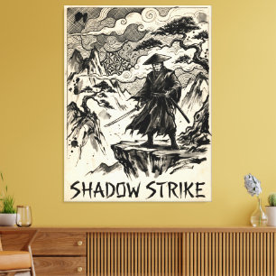 Shadow Strike Samurai Ink Art Canvas Print