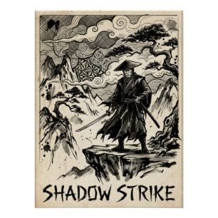 Shadow Strike Samurai Ink Art Poster