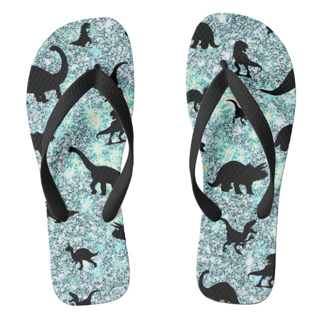 shadow T-rex dinosaur on gradient galaxy Flip Flops (Footbed)