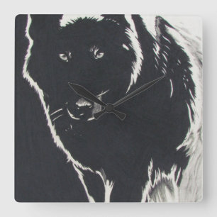 Shadow Wolf Square Wall Clock