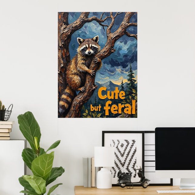 Shadowed Ascent: Racoon in the Twilight Tree Poster (Home Office)