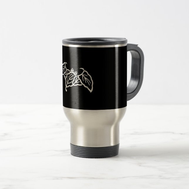 Shadowed bat-shaped oak leaves travel mug (Front Right)