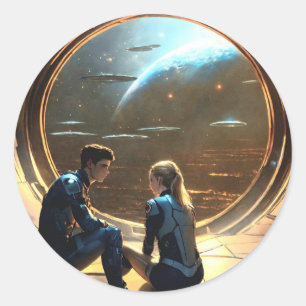 Shadowed Embrace Round Sticker