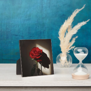 Shadowed Red Rose – Dramatic Chiaroscuro Floral Ar Plaque