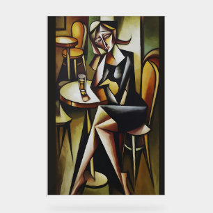 Shadows in Absinthe: A Cubist Portrait of Solitude Acrylic Sign