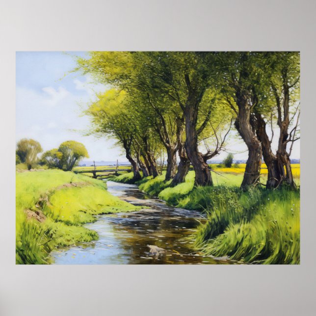 Shady Trees by a Flowing Stream Poster (Front)