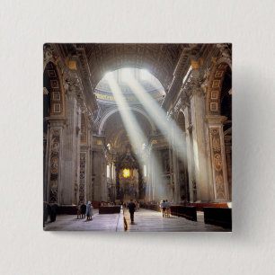 Shafts of sunlight pour through the windows 15 cm square badge