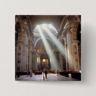 Shafts of sunlight pour through the windows 15 cm square badge