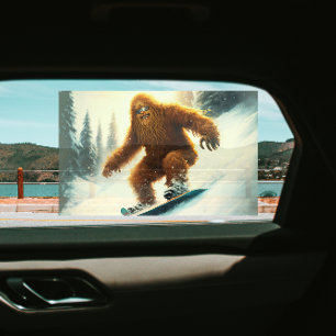 Shaggy Bigfoot Snowboarding Snowy Slope Sun Shade Window Cling