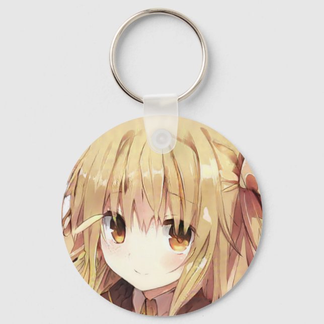 Shaggy dark blonde hair amber eyes anime girl  key ring (Front)
