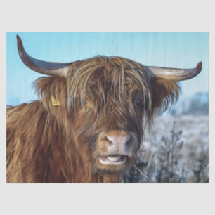 Shaggy Highland Beef Cow Oil Painting Tissue Paper