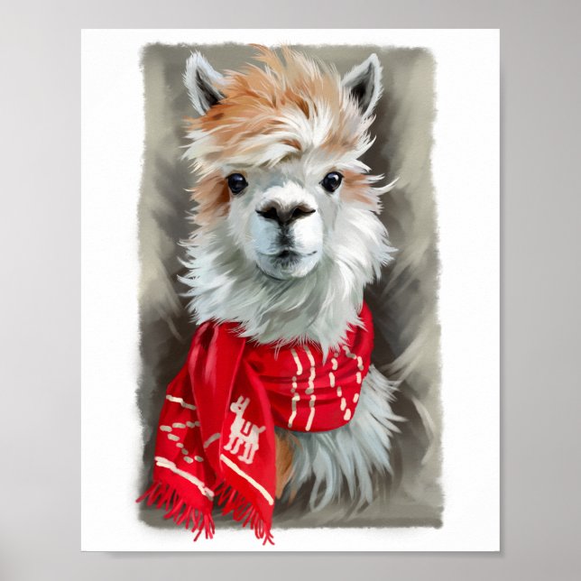 Shaggy llama in a red scarf poster (Front)