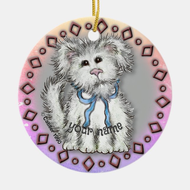 Shaggy Puppy Dog   Ceramic Tree Decoration (Front)